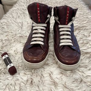PRADA Burgundy High-Top Sneakers - EU 42.5/ UK 8.5/ US 9.5